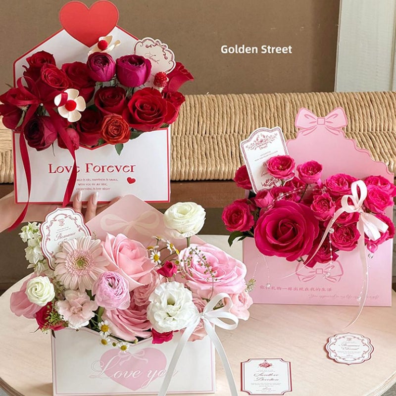 Valentine Envelope Boxes, Red Folding Gift Boxes for Flower Bouquets, Valentine’s Day Envelope Gift Packaging for Cards and Small Presents, Decorative Paper Box for Wedding, Birthday, Festival - Image 3